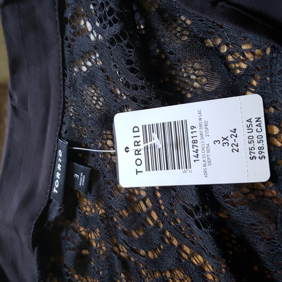 Torrid Black Belted Stretch Challis Lace Insert Midi Surplice Shirt Dress - Picture 5 of 9